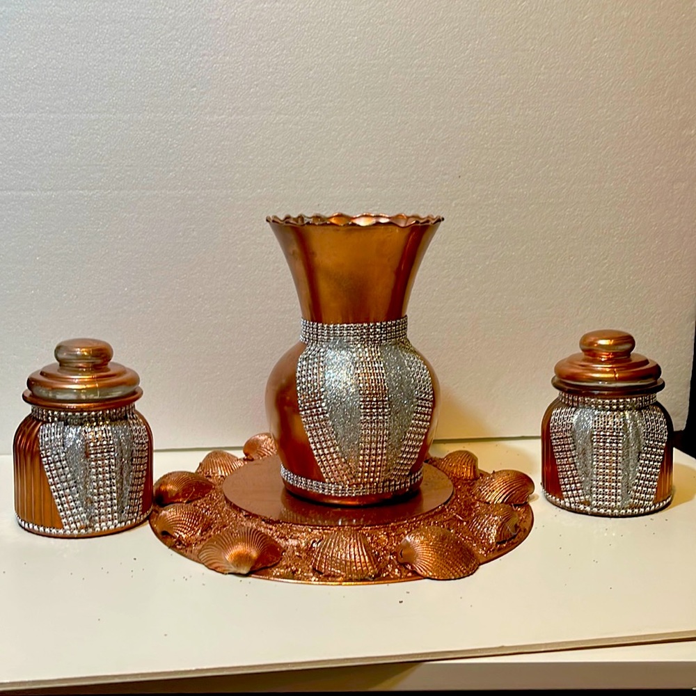 Brown vase and container set